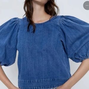 Brand new Zara denim, puff sleeve, scoop, pack top